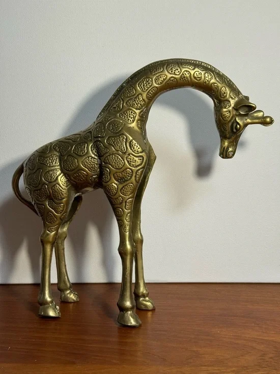 Brass Giraffe Figurine - Textured Metal Décor - Picture 2 of 11